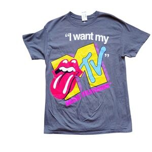 Rolling Stones MTV I Want My MTV Graphic T-Shirt Men's Small Gray